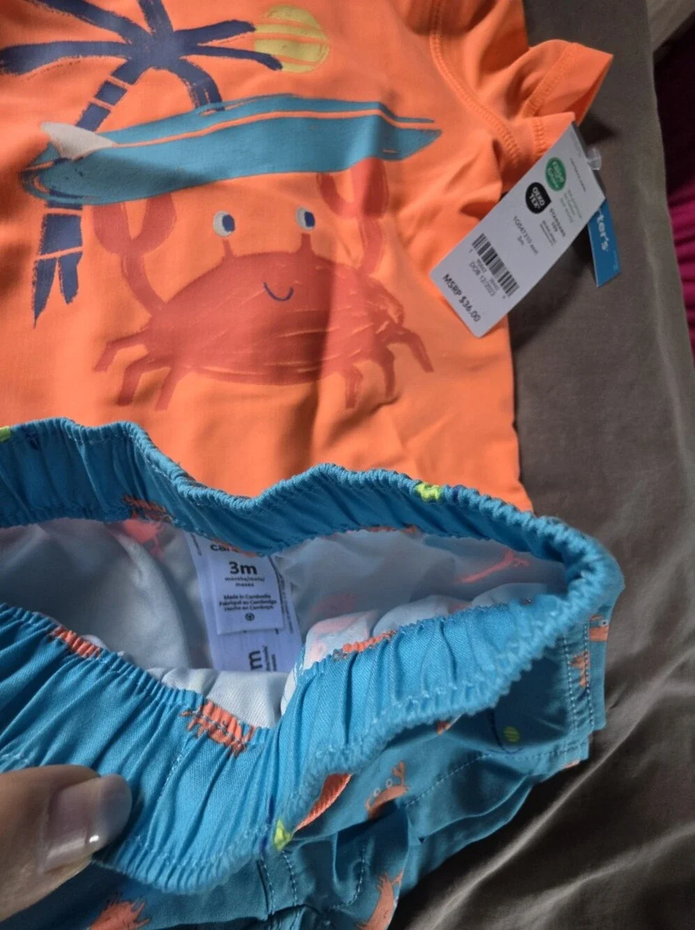 Carter's Orange & Teal Crab Print Kids Swim Set